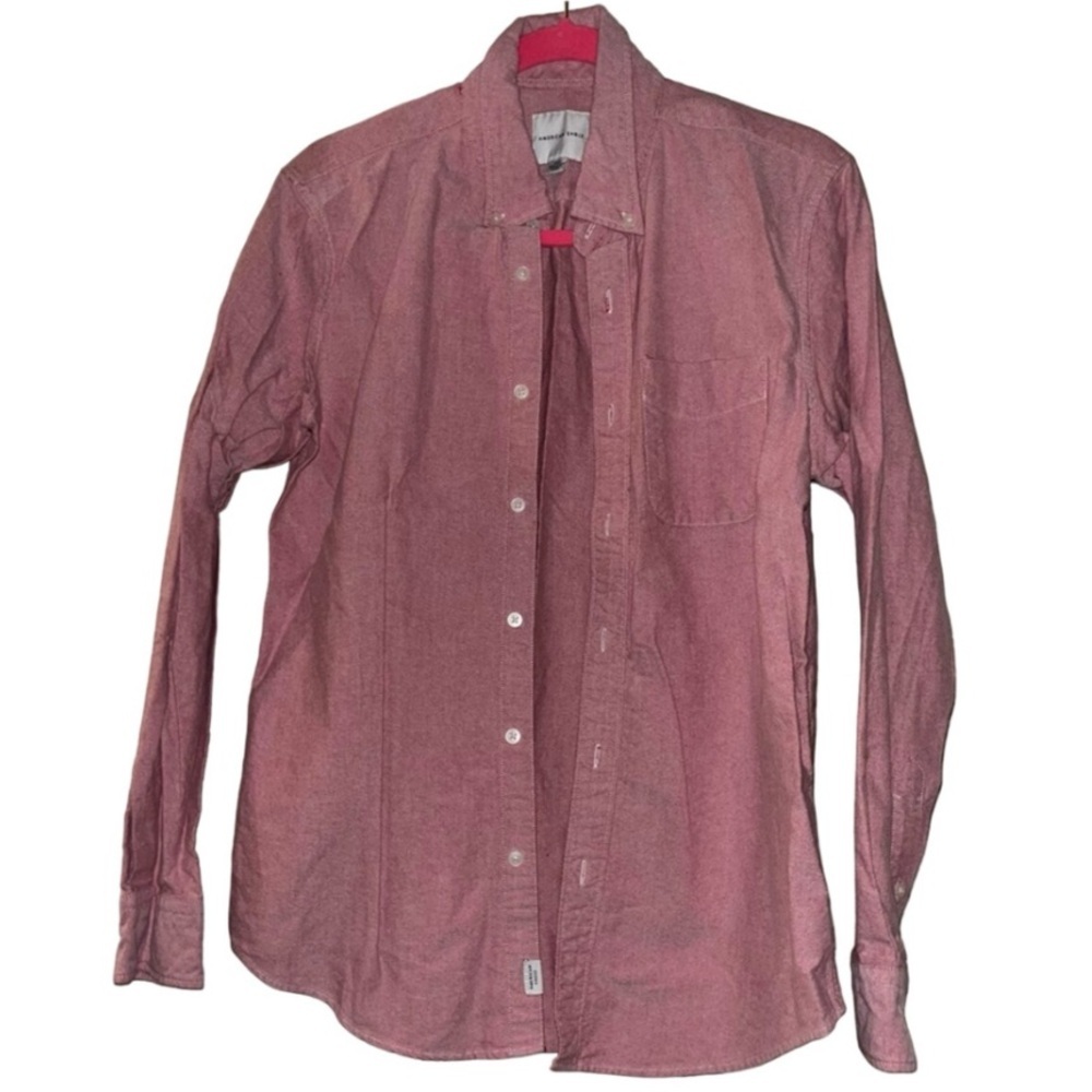American Eagle Red Long Sleeve Button Down With Pocket Sz M
